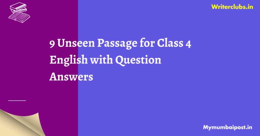 7 Unseen Passage for Class 4 with Question and Answers Worksheet